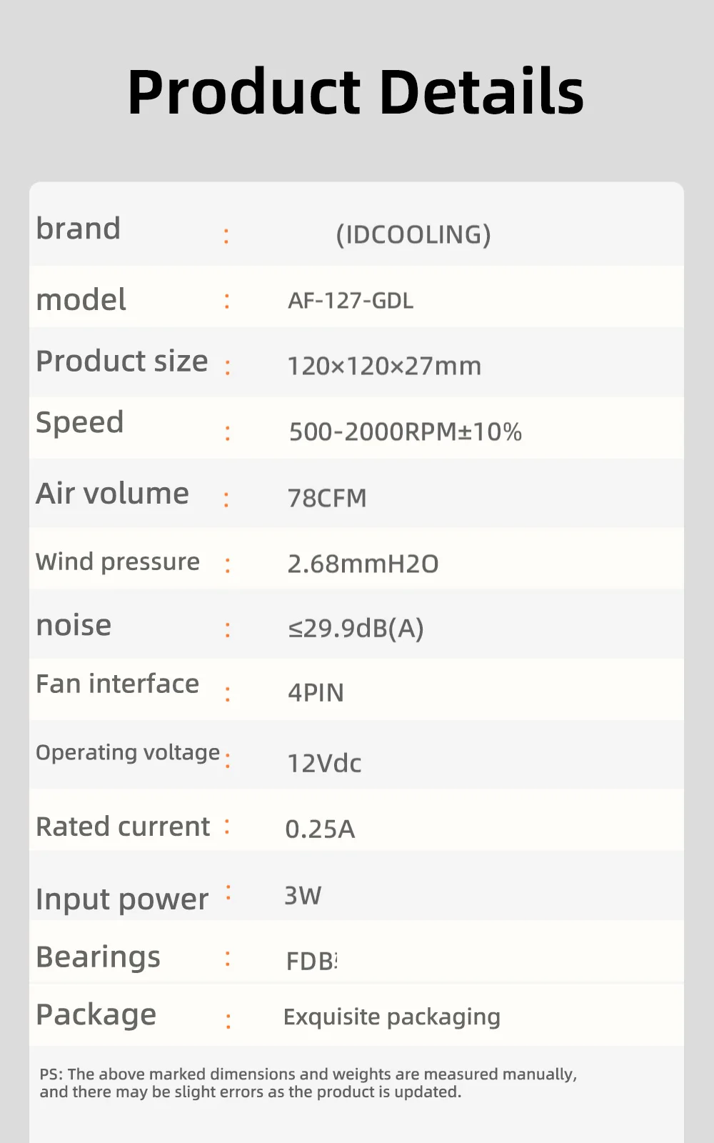 ID-COOLING Dark Gold 120mm Case Fan 4Pin PWM Daisy Chain Silent Cooling High Air