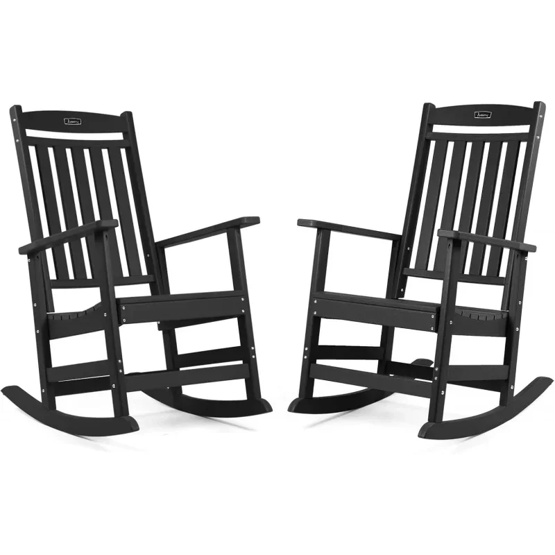 Patio Rocking Chairs Set of 2,Poly Lumber Rocker,All Weather Rocking Chair Outdoor,High Back Porch Rocker,CrackerRockin