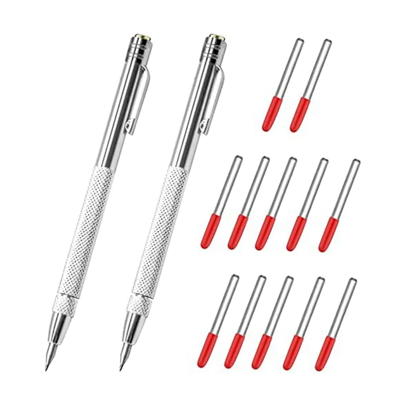 

1Set 2 Pcs Tungsten Carbide Tip Scriber With 12 Replacement Marking Tip Silver Aluminium Magnet Carbide Scribe Tool