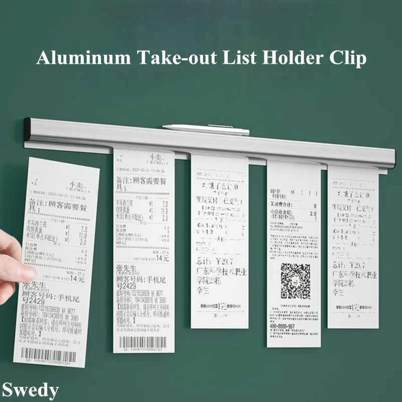 Aluminum Alloy Wall-mounted Sticked Take-out List Receipt Clip Hanging Ticket Order Invoice Paper QR Holder Restaurant Menu Clip