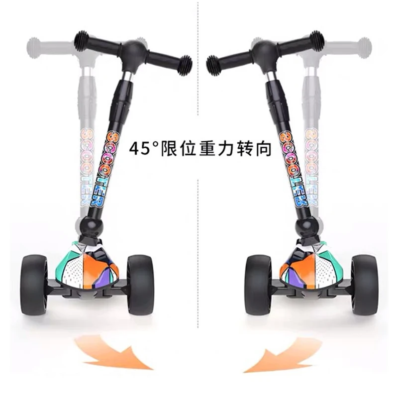 For 3-16 Years Kids Cycling Kick Scooters PU Flashing 3 Wheels Board Folding Bikes Height Adjustment Children Foot Pedal Scooter