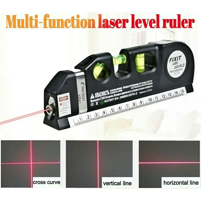 Home Multi-function Laser Leveling Instrument Steel Ruler Straight Line Laser Level Aligner Vertical Measure Tape