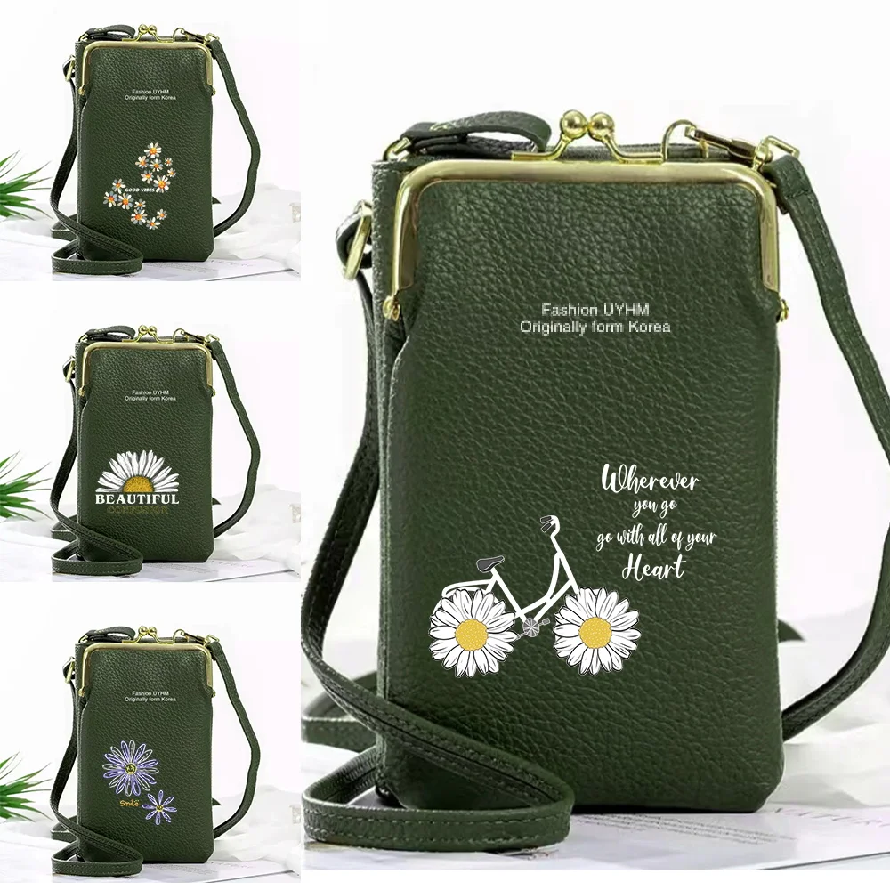 

New Women's Mobile Phone Bag for Huawei/iPhone Card Holder Wallet Shoulder Leather Bags Handbag Daisy Print Girls Phone Bag
