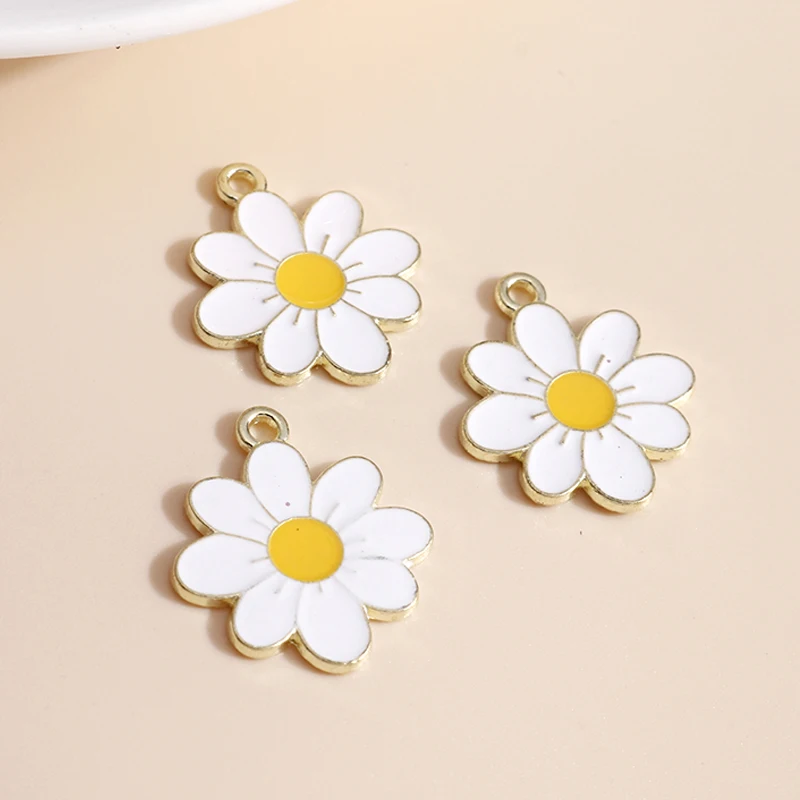 Enamel Daisy Flower Charms 10pcs 19*21 for Necklaces Pendants Earrings DIY Colorful Mini Charms Handmade Jewelry Finding Making jewelry charms,enamel charms,fashion jewelry accessories,alloy enamel charms