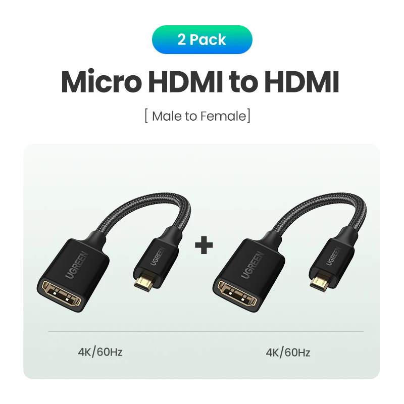 UGREEN Adaptateur Mini HDMI et Micro HDMI Mâle vers HDMI Femelle Plaqué Or  pour Smartphones, Tablettes