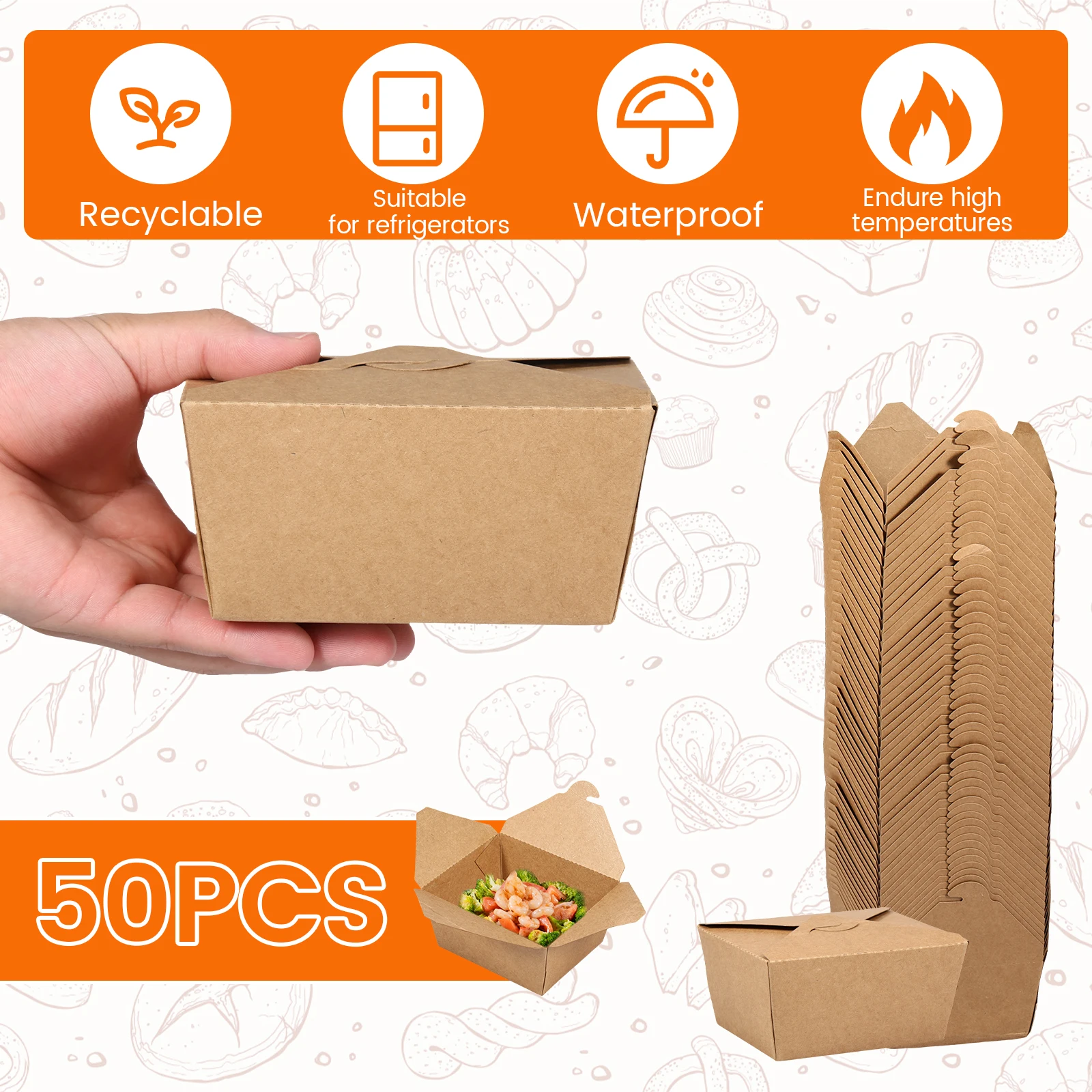 50Pcs Take Out Food Containers 30oz, Recyclable Food-Grade Paper To Go Boxes with Leakp... - SKU TOFC1606 - UGI Packaging