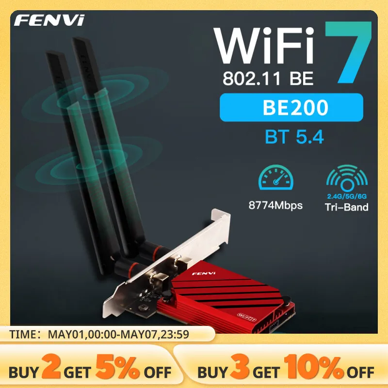 NEW FENVI 5.8Gbps WIFI7 PCIE Adapter 8774Mbps BE200 BT5.4 Gaming Tri Band2.4G/5G/6GHz Desktop Wireless Network Adapter For Win11