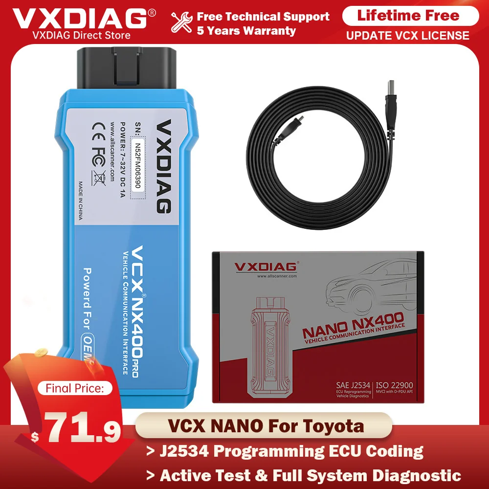 VXDIAG VCX NANO NX400 For Toyota J2534 Programming Techstream For Lexus Auto Diagnostic Tools ECU Coding Code Reader Scanner