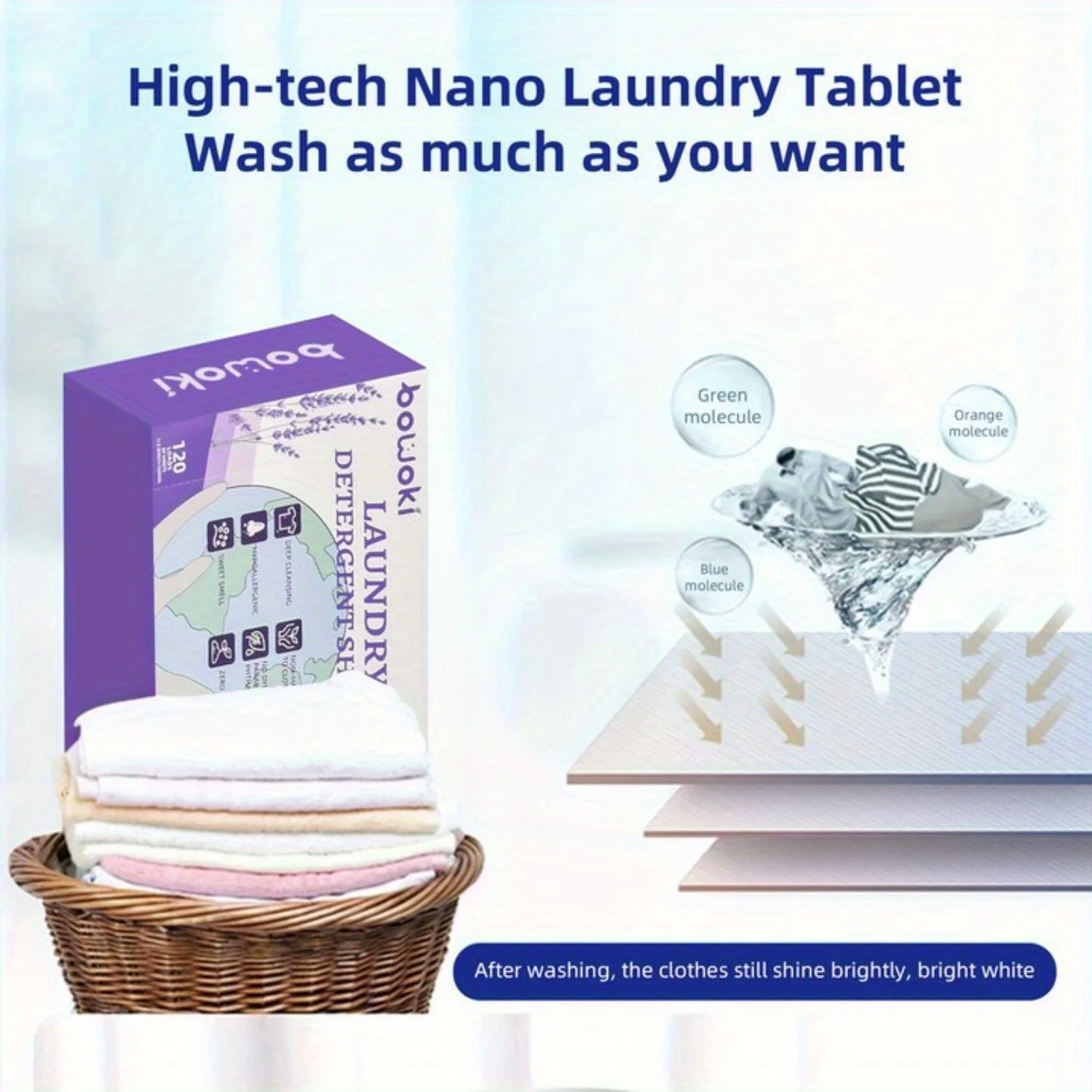 Natural laundry detergent 120 tablets dissolvable washing machine laundry detergent, fresh natural floral scent, powerful cleani