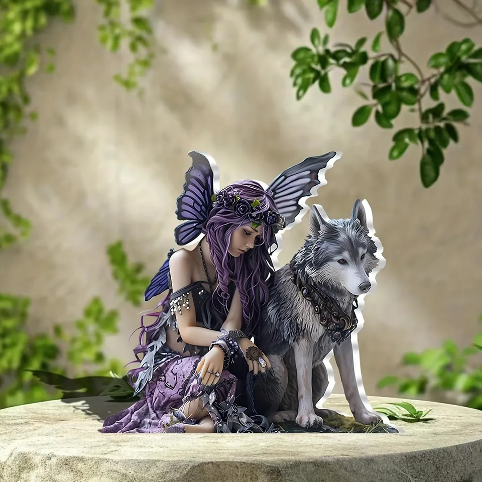 Inspirational Fairy and Wolf Acrylic Tabletop Decor