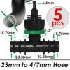 KESLA 5PCS 16mm 20mm 25mm PE Pipe 1/2 3/4 1'' Connector Splitter Tee Coupling to 4/7mm 1/4 Hose Garden Watering Drip Irrigation 4