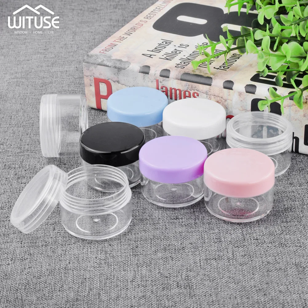 10pcs/lot Empty Plastic Makeup Nail Art Bead Storage Container Portable Cosmetic Cream Jar Pot Box Round Bottle 10g 15g 20g