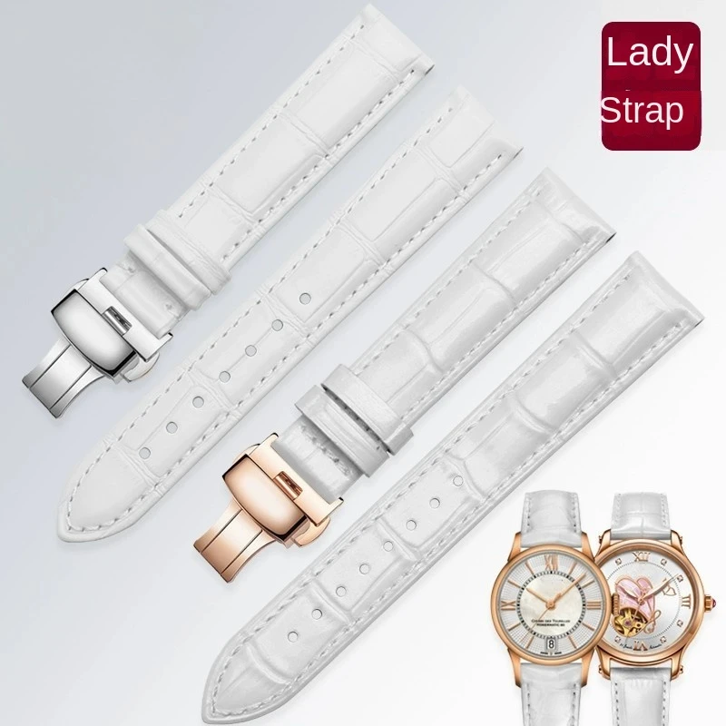 Elegant Women's Genuine Leather Watchband with Rose Gold Metal Buckle – White Strap in Multiple Sizes