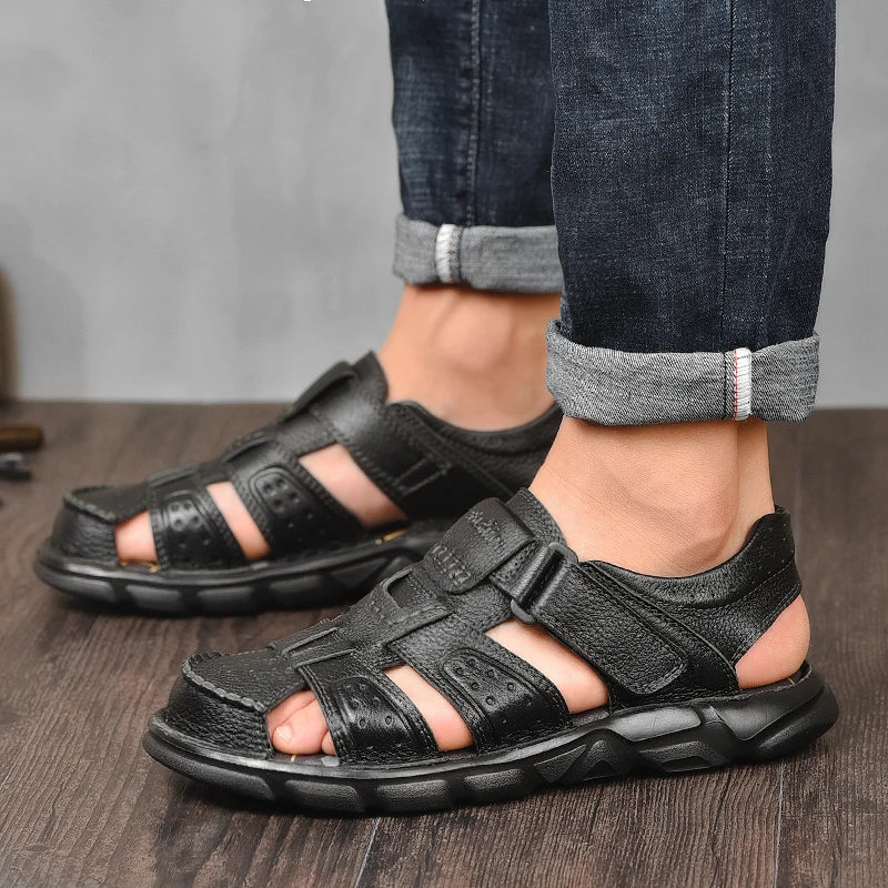 

2020 Classic Mens Sandals Summer Genuine Leather Sandals Men Outdoor Casual Lightweight Sandal Fashion Men Slipper Size 38-48