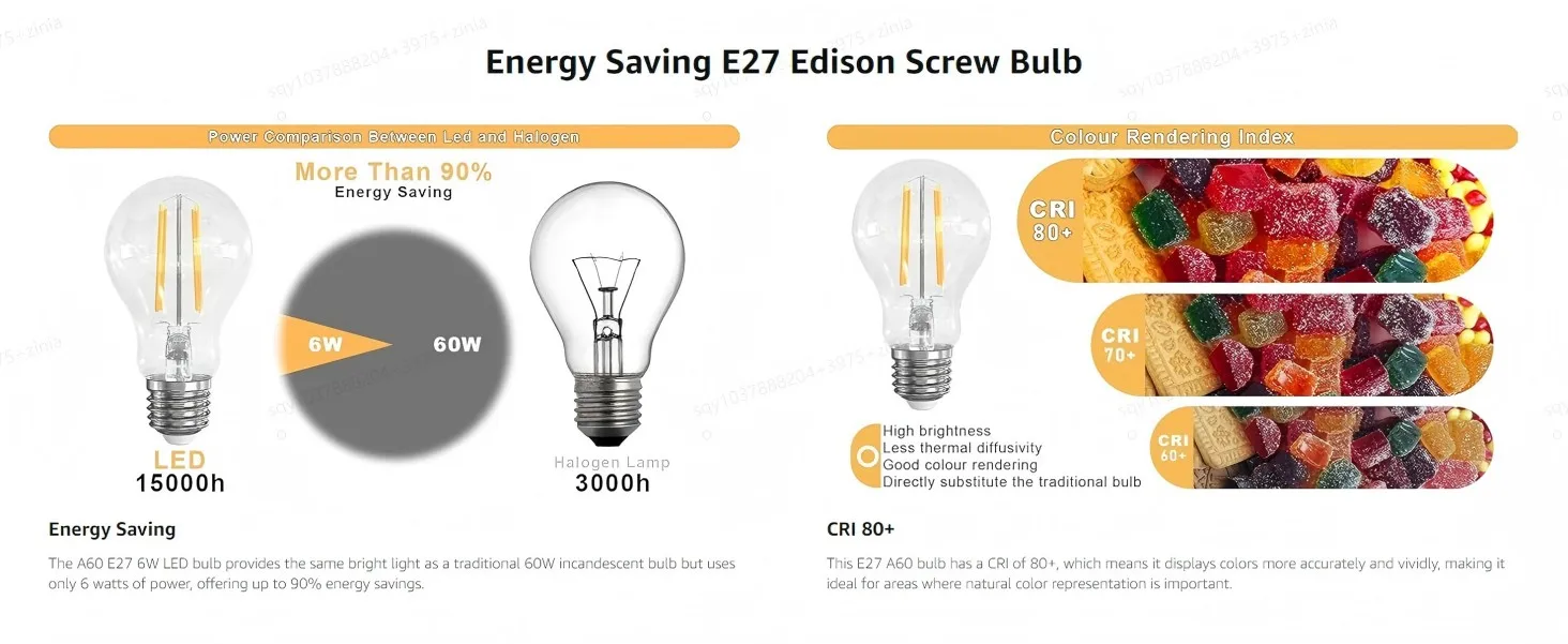 6PCS E27 Vintage Light Bulbs 6W E27 Edison Screw Bulb Warm White 2700K 60W Equivalent E27 LED Bulb Energy Saving Light Bulbs