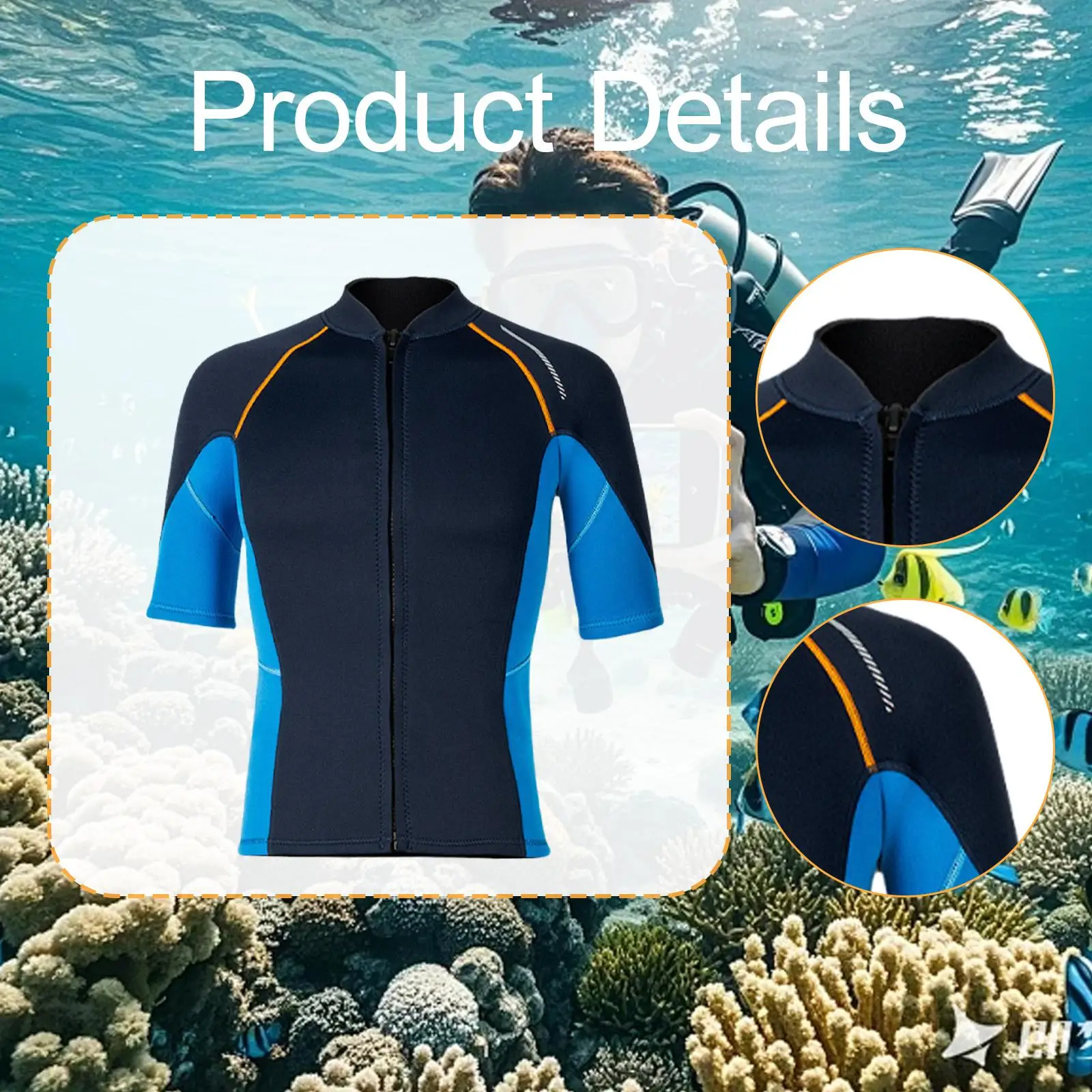 Wetsuit Top Men Front Zipper Jacket Diving Suit Swimming Suit Swimsuit for Canoeing Swimming Kayaking Surfing Water Sports