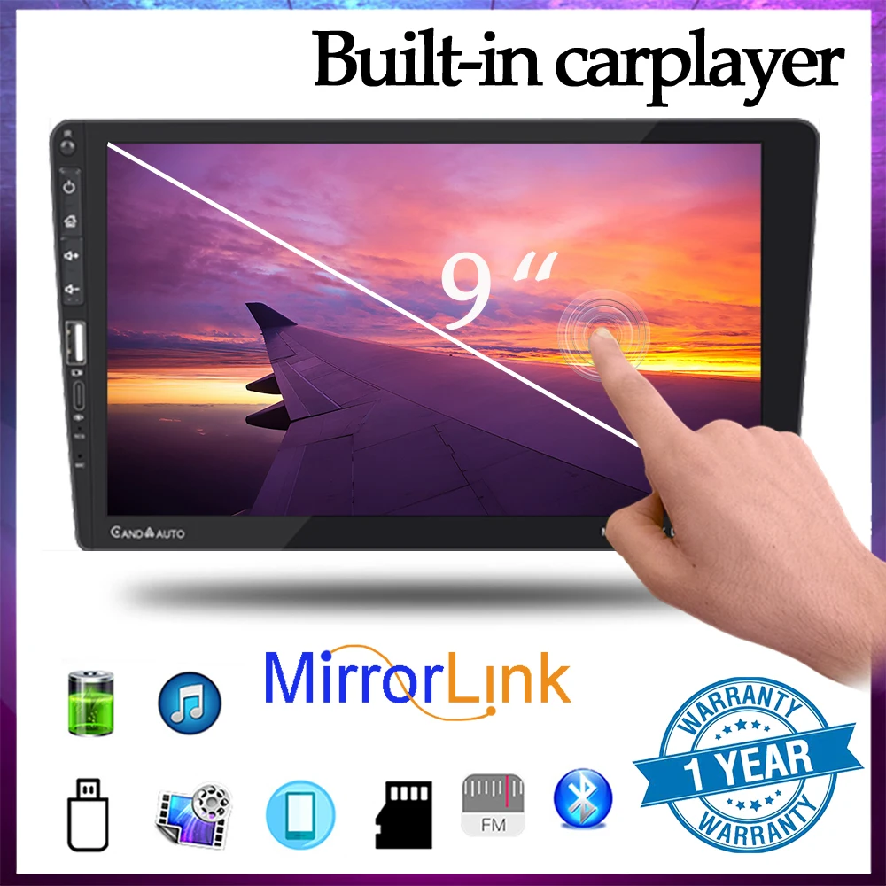 

Multimedia MP5 Player 1Din 9" MirrorLink Stereo Receiver GPS Carplay Android Auto Touch Capacitive Screen Wince BT4.0 FM/USB/AUX