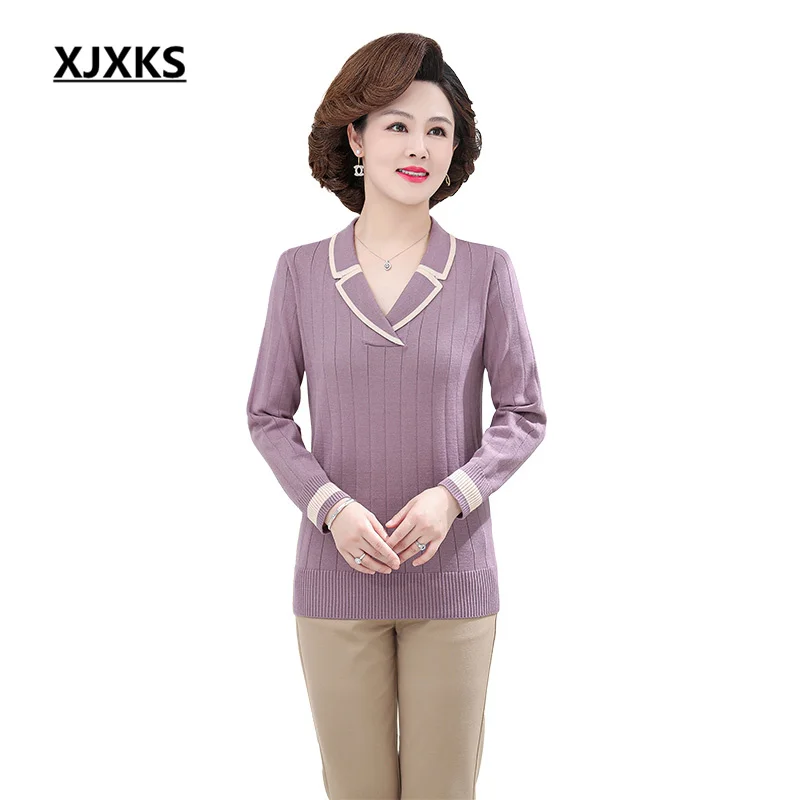 

XJXKS 2022 Autumn Winter New Fashion Lapel Sueters De Mujer Loose Plus Size High Quality Wool Knitted Pullover Women's Sweater