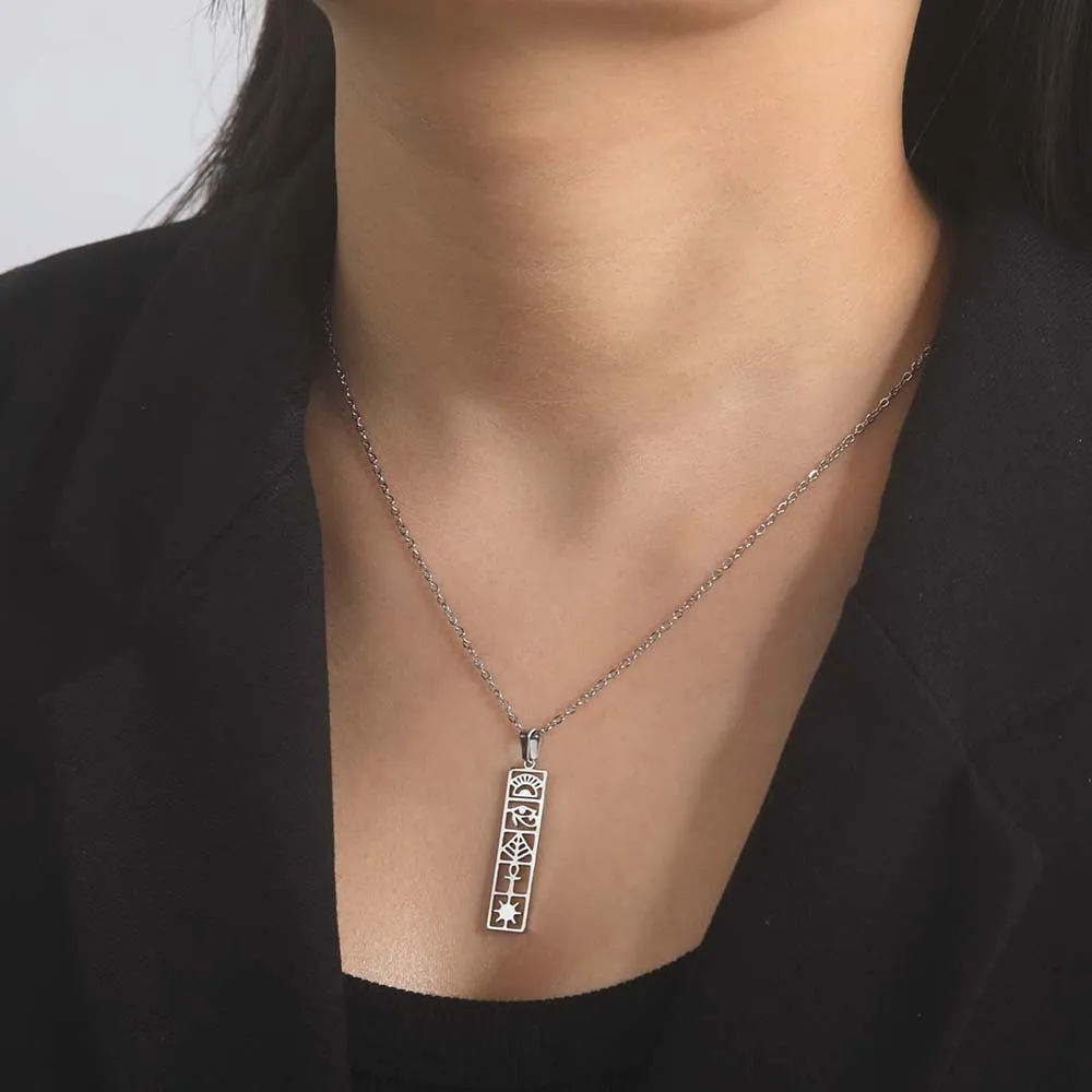 Dawapara Eye of Horus Ankh Cross Necklace Egyptian Cartouche Hieroglyph Pendant Stainless Steel Ancient Spiritual Jewelry - Image 2