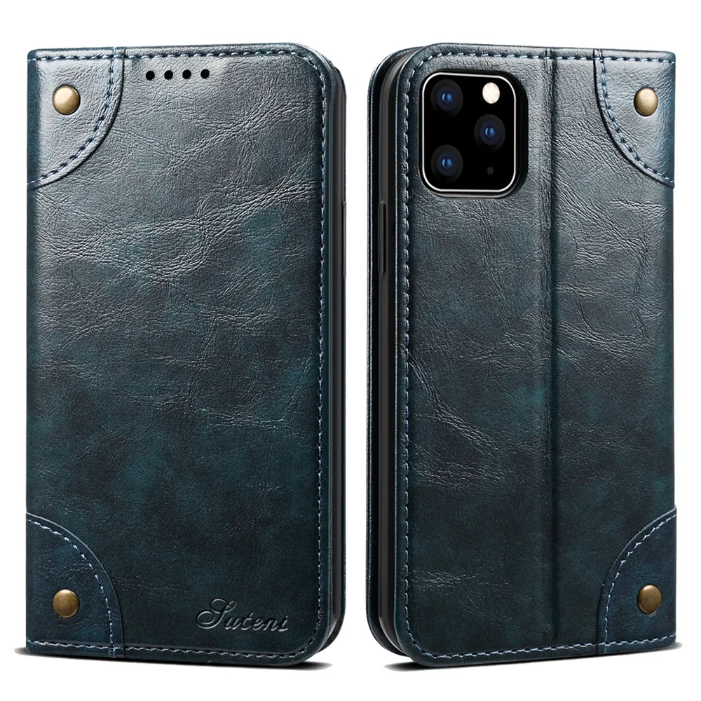 Elegant Genuine Leather Flip Wallet Phone Case with Magnetic Closure