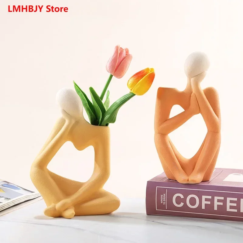 

LMHBJY матовая абстрактная креативная керамическая ваза Моранди минималистский набор цветов гидропоники свежий стиль для девушек домашнее украшение