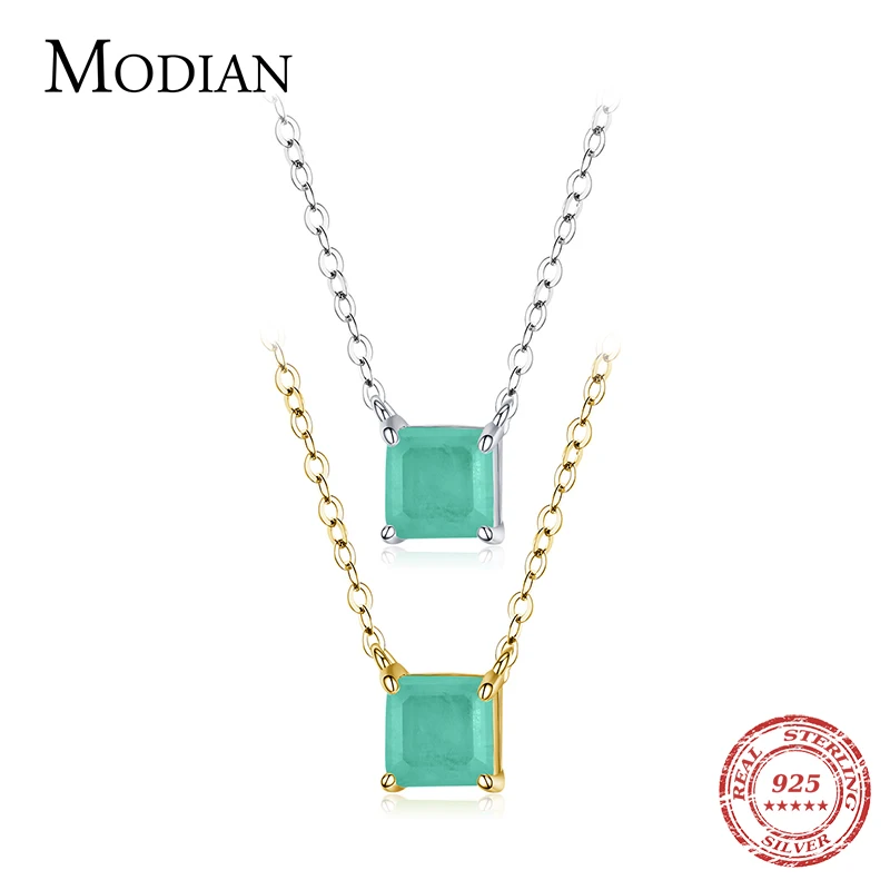 Modian-collar clásico de Plata de Ley 925 auténtica para mujer, joyería de boda con colgante de caja, cadena con turmalina