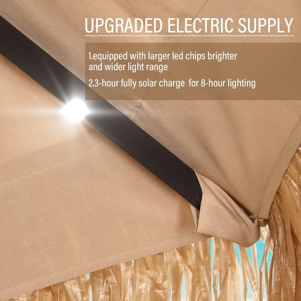 9 ft 2-Tier Solar Tiki Umbrella, 32 LED Ligths Hula Thatched Tiki Umbrella, Straw Umbrella, Pool, Patio, Beach 6