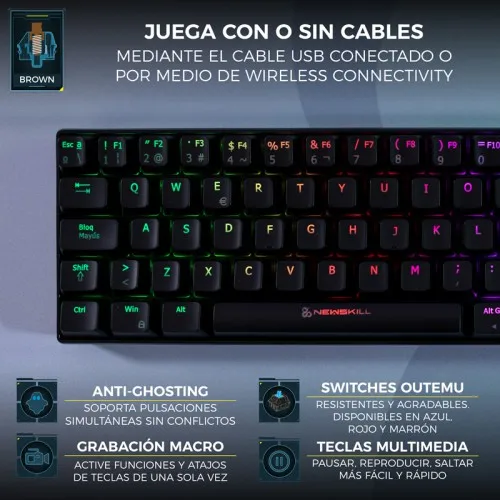 Newskill Pyros Teclado Mecánico 60% Gaming RGB Inalámbrico Switch Red Outemu