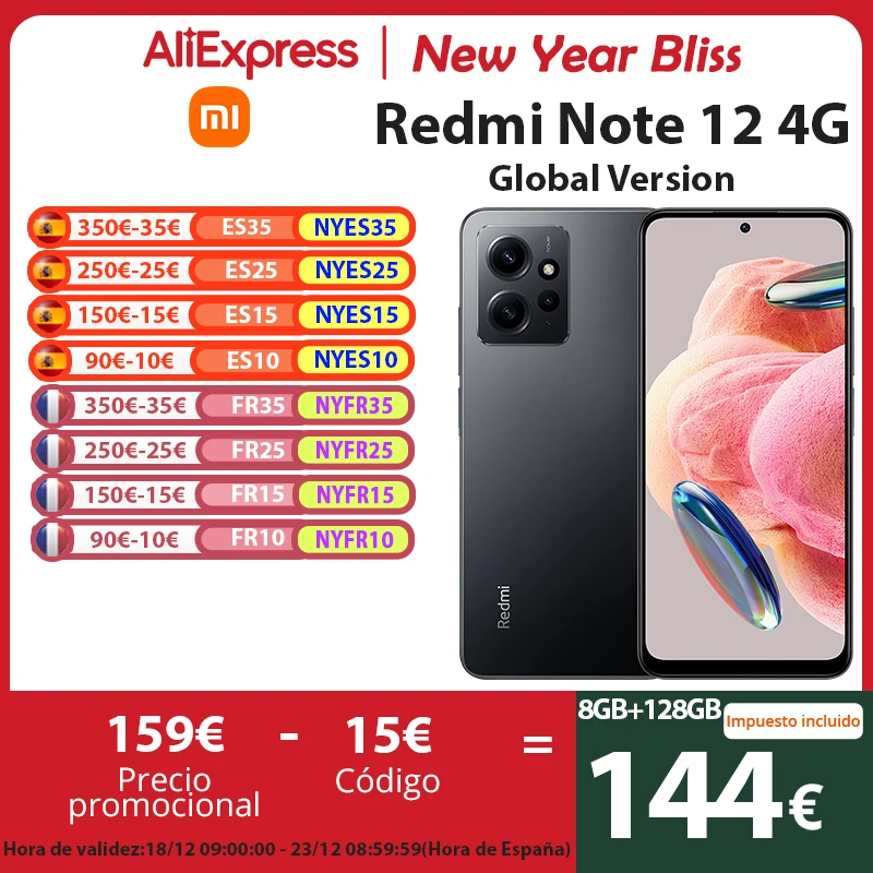 Xiaomi-Smartphone Redmi Note 12, versión Global, 4G, Triple cámara de 50MP, Pantalla AMOLED de 120Hz, Snapdragon 685, carga de 33W