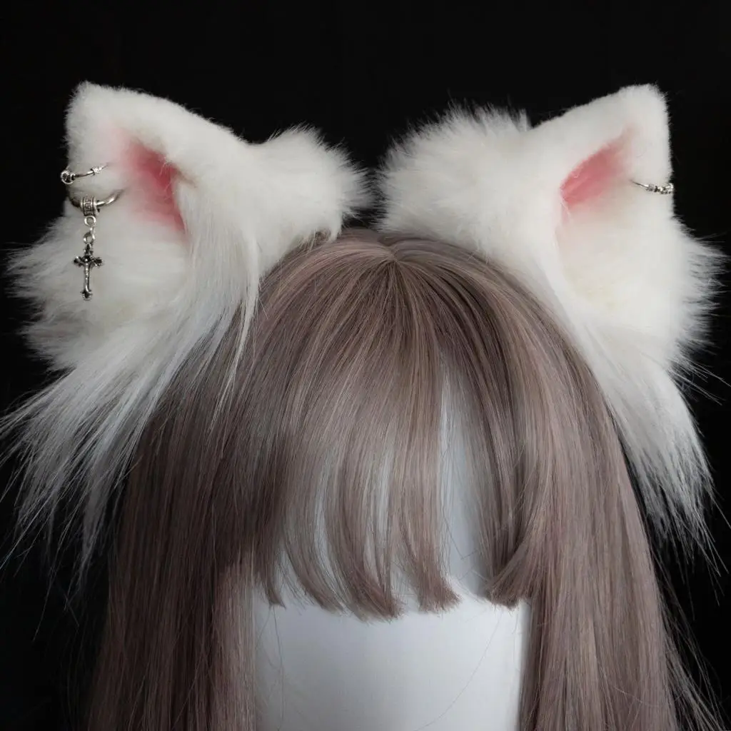 Kawaii Peluche Rosa Orecchie Di Gatto Fascia Realistica - Foto 6