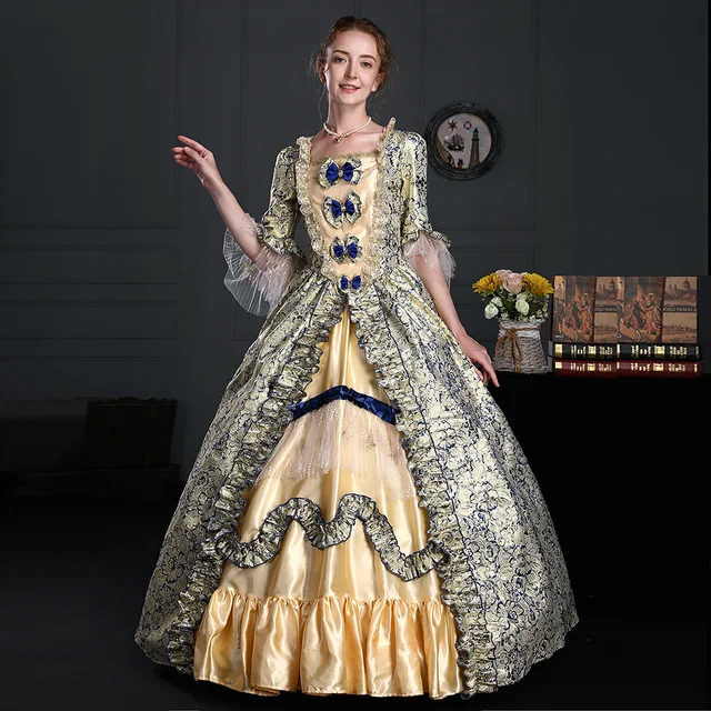 2022 New Arrivals Blue Floral Baroque Rococo Marie Antoinette Vintage Prom Dress  Victorian Dress For Women Theater Apparel - Dresses - AliExpress