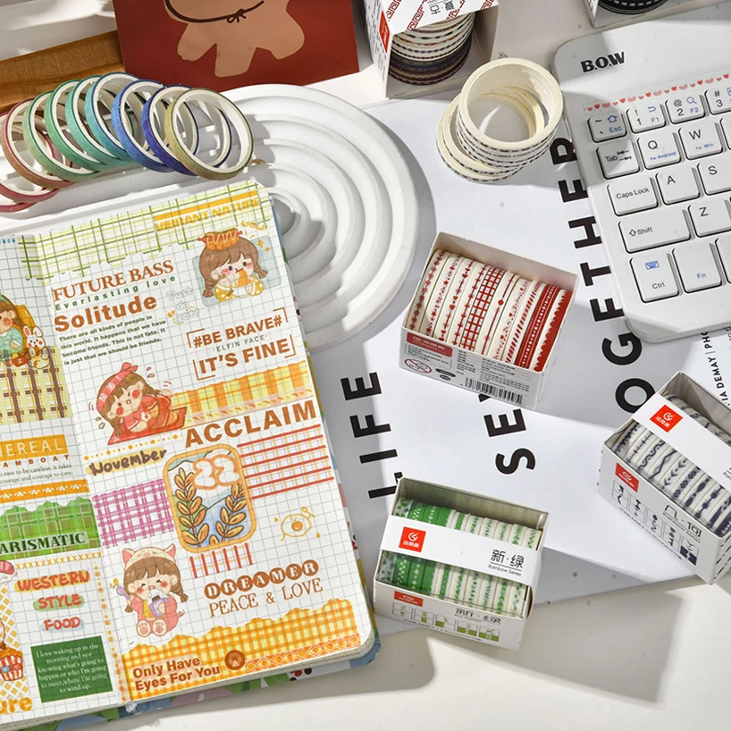 Rainbow Washi Tapes 10Pcs Scrapbooking Supplies Slim Diary Decoration Journal Stationery Supplies Basic Masking Tape decoration tape washi tape decorative tape masking tape adhesive tapes adhesive tape
