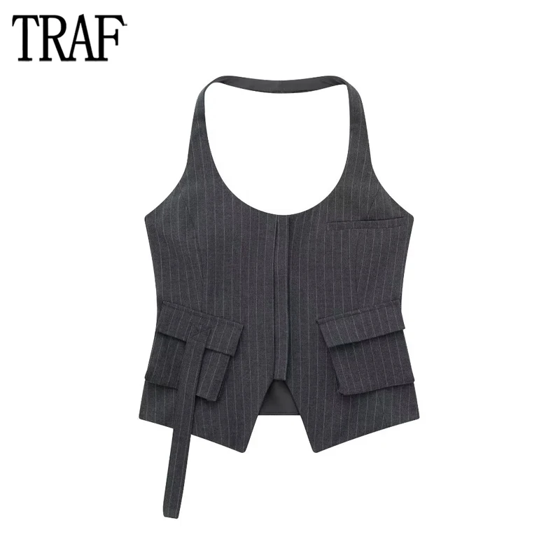 

Кроп-Топ женский в полоску, на молнии, с лямкой на шее