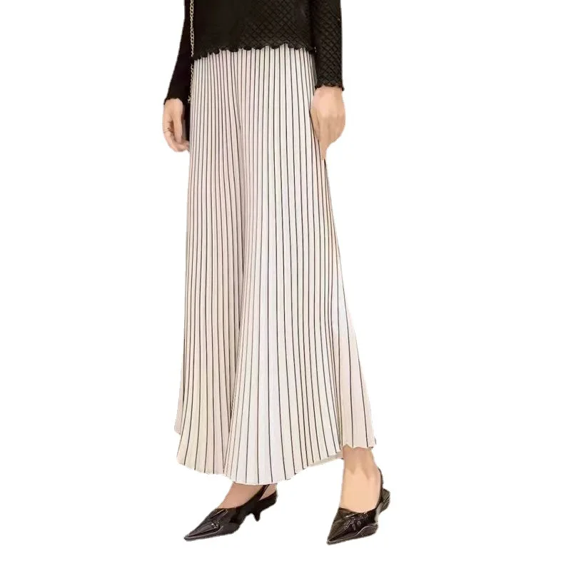 New Women Loose Pleated Wide Leg Pants Spring Summer Elastic High Waist Solid Elegant Casual Straight Trousers Female Clothing