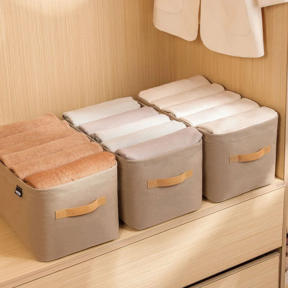 Clothes Storage Basket Fabric Storage Box with Metal Frame Orgainzer Bins Closet Clothes Wardrobe Shelf Storage Box 3