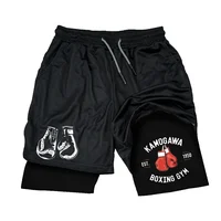 Boxing Gym Print Shorts Mens 2-in-1 Double Layer Quick Dry Beach Shorts Running Basketball Sports Summer Compression Short Pants 2