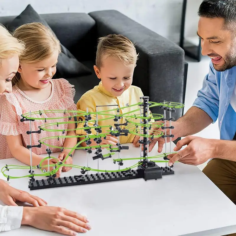 Marble Coaster Run With Motor Set Marble Runs Battery-Powered Design Educational Roller Coaster Kit Race Game For Ages 14