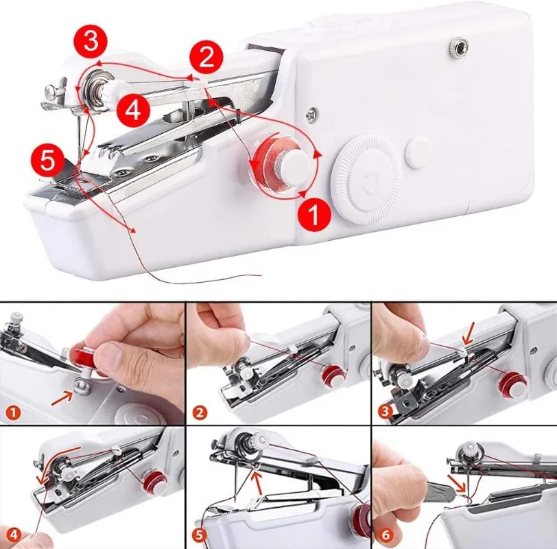 Portable Mini Electric Sewing Machine Handheld Bobbin Needlework Handwork Home Travel Sewing Accessories Complete Set of Tools 6