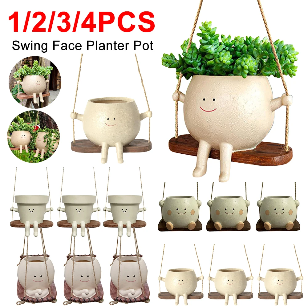 Smiley Face Hanging Swing Planter | Cute Indoor/Outdoor Flower Pot For  Succulents & Small Plants