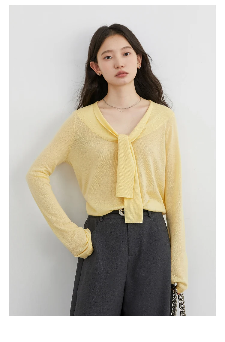 CHIC VEN Women Sweaters Pullovers Loose Casual New V-neck Lace Up Lightweight Female Knitted Jumpers Spring Autumn 2025
