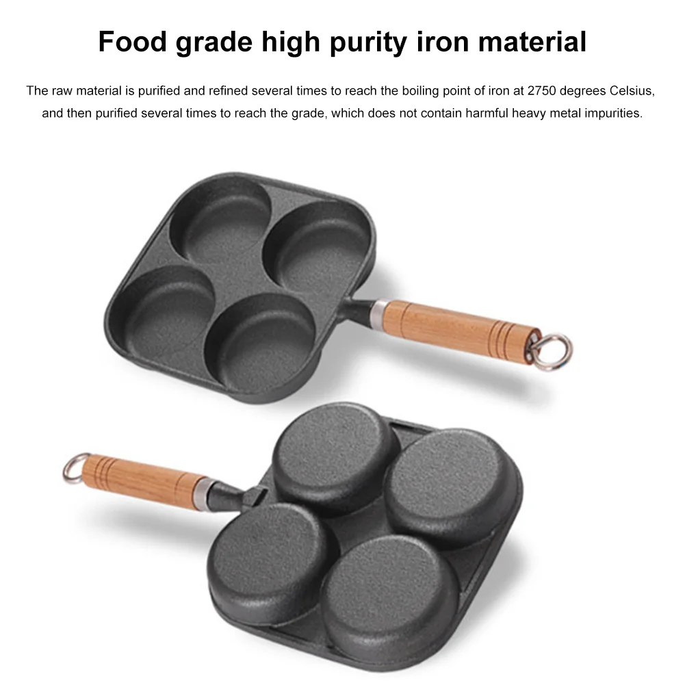 4 Hole Omelet Pan Divided Egg Omelet Pan Nonstick Pancake Pan Granite Coating Wooden Handle for Gas Stove and Induction Cooker 4