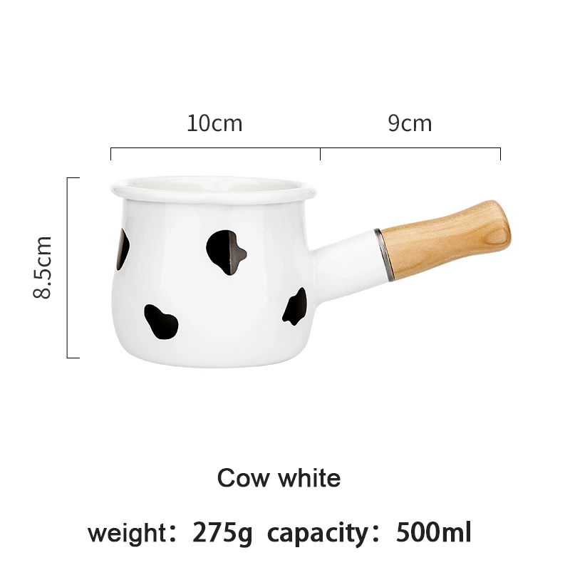 

Mini Enamel Coffee Milk Pot With Wooden Handle 500ml Saucepan Cookware For Baby BreakfastGas Stove Induction Oatmeal Cooking
