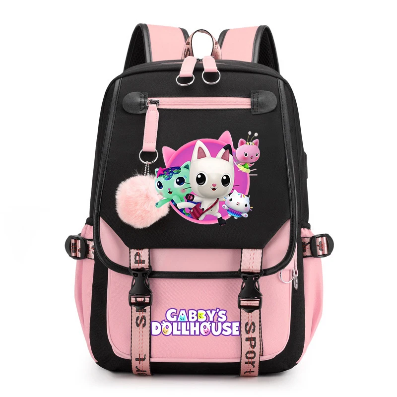 

Plush Ball Gabby's Dollhouse Canvas Backpacks Students Hight Quality Bookbag Teenage Girls Trend Schoolbag Women Casual Bagpacks