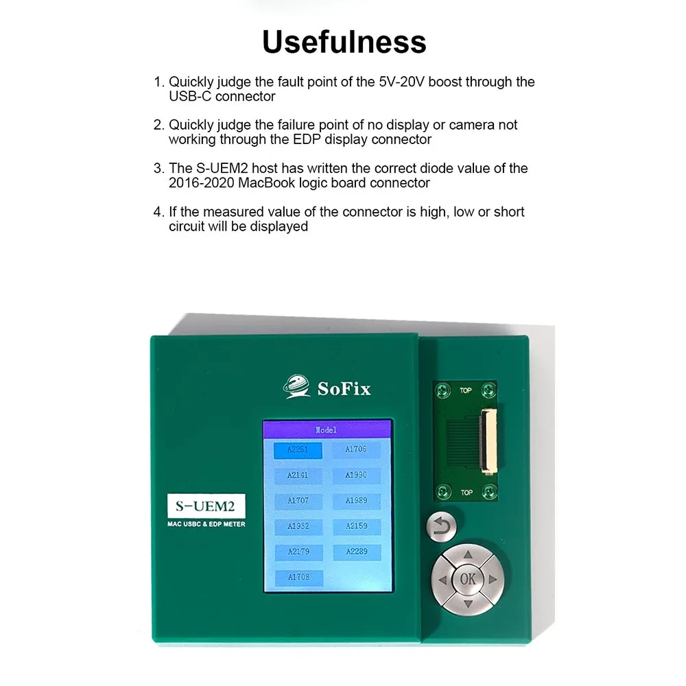 NOVECEL S-UEM2 Tester For MacBook Mac Logic Board USBC & EDP Meter Connector Screen Test Box Suitable for Macbook 2016-2020