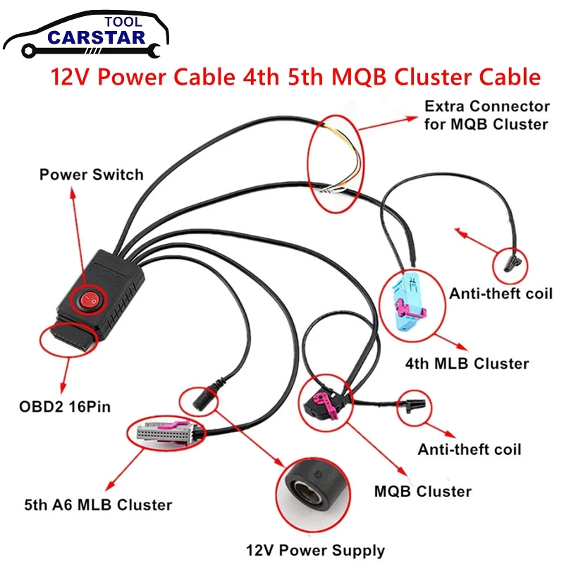 

MQB Cluster 12V Power Cable 4th ID48 Key Program Cable 5th MLB Cable MQB NEC35XX Cable MQB48 for Auto Electronic Engineers