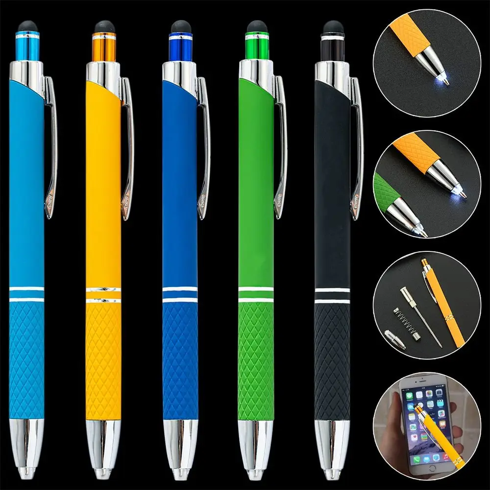 

2PCS Metal Screen Touch Gadgets With LED Light Multi-function Pen Outdoor Tool Capacitive Pen Ballpoint Pen