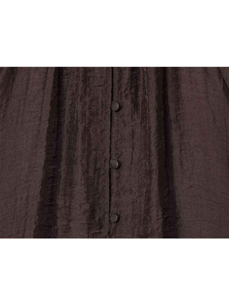 Solid See Through Shirt For Women Loose Lantern Sleeve Blouse Simple Chic Transparent Tops Lady Casual Half High Collar Shirts