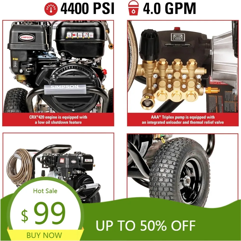 cleaning 4400 psi gas pressure washer, 4.0 gpm power washer for commercial use, crx engine, 50-foot steel-braided hose, powersh