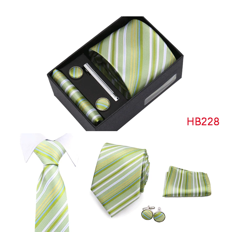 Top Qualität 8 cm Herren Krawatte Set Elegante Jacquard Krawatte Einstecktuch Manschettenknöpfe Krawattenklammer Mit Geschenkbox Männer passen Hochzeit Business – Detail 31