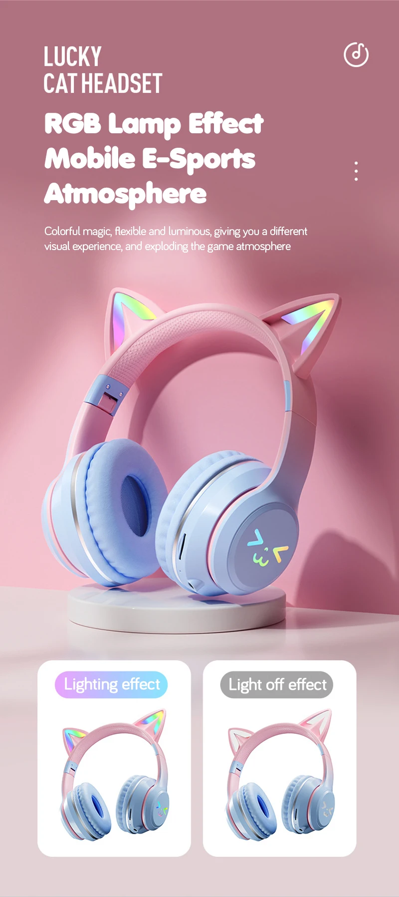Cat's Ears Headset RGB Light Smile Face TWS Headset Gradient New